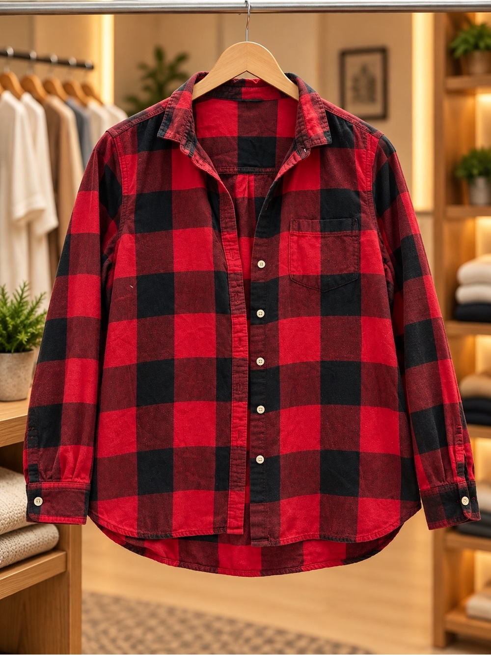 Old Navy Red and Black Buffalo Plaid Button-Down Shirt